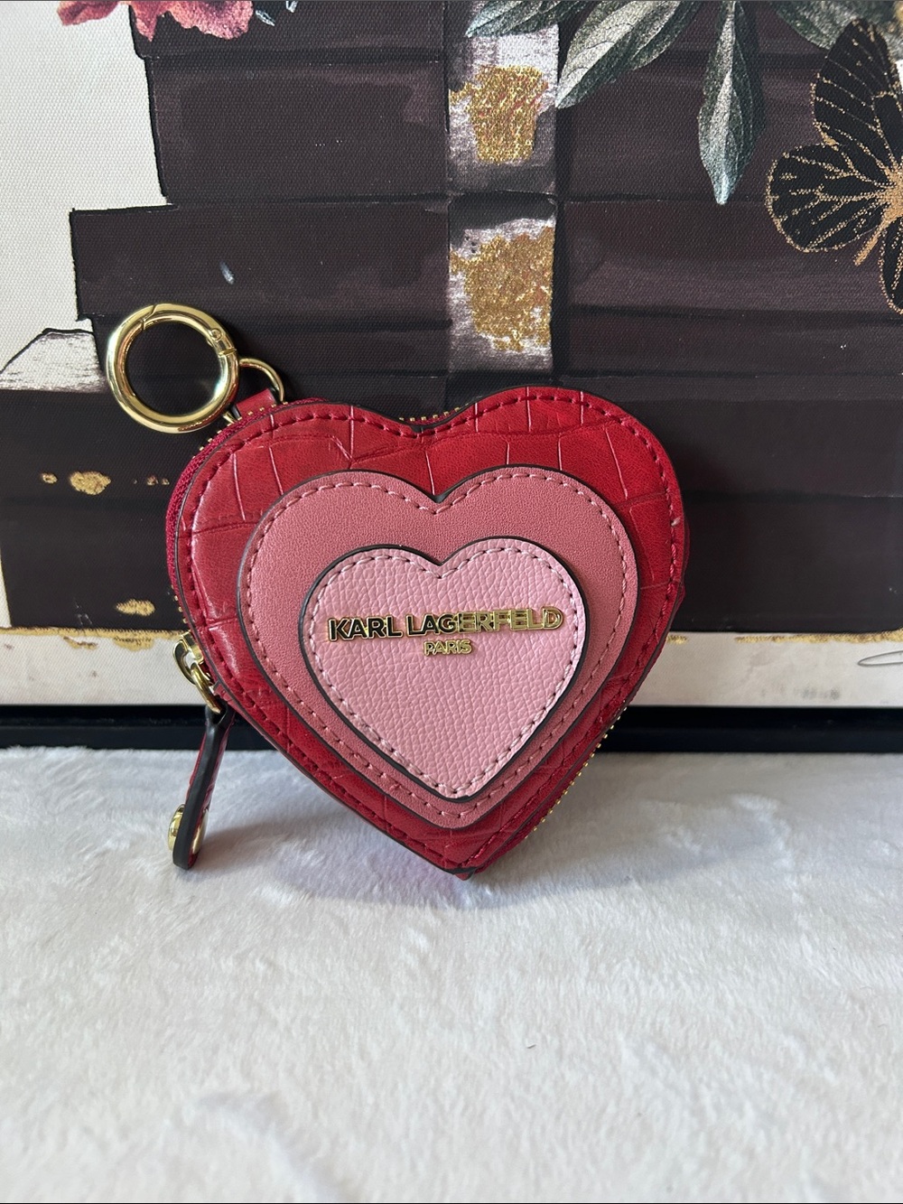 Karl Lagerfeld Red and Pink Heart Zip Coin Case